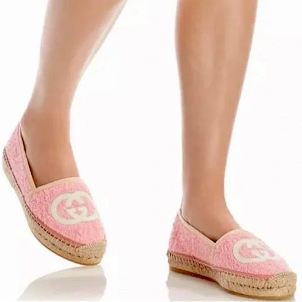 GUCCI🩷espadrilles PINK TOWEL LOGO LUXURY FLATS! SUMMER SPRING GUCCI SHOES! 39🩷